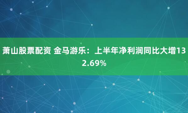 萧山股票配资 金马游乐：上半年净利润同比大增132.69%